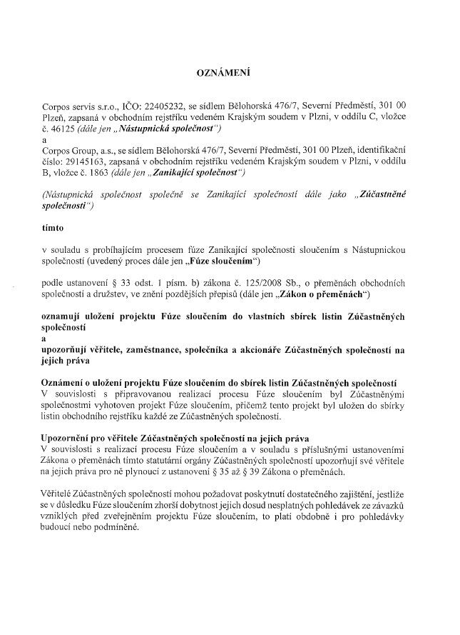 Fúze Oznámení